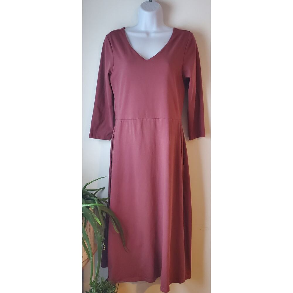 Pact Womens Pink Organic Cotton 3/4 Sleeve Dress Large Feminine Preppy Cottage